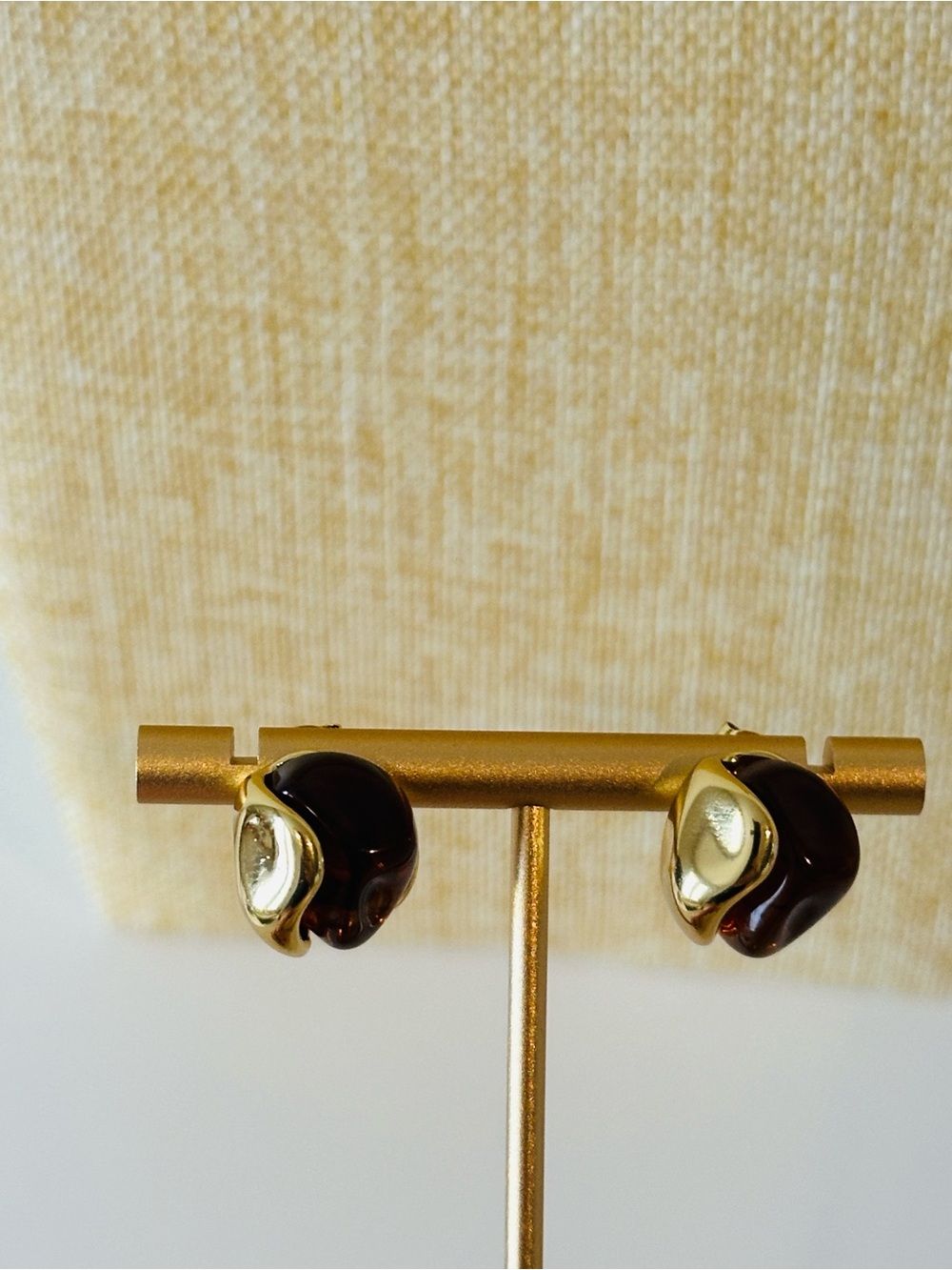 Fashion Jewelry Gold and Dark Brown Sculptural Stud Earrings